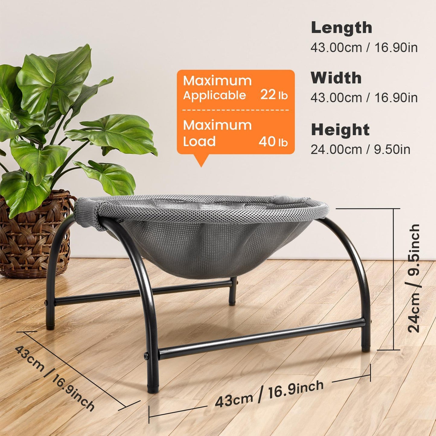 Elevated Cat Bed Hammock Whole Wash Stable & Breathable Easy Assembly Indoors Outdoors