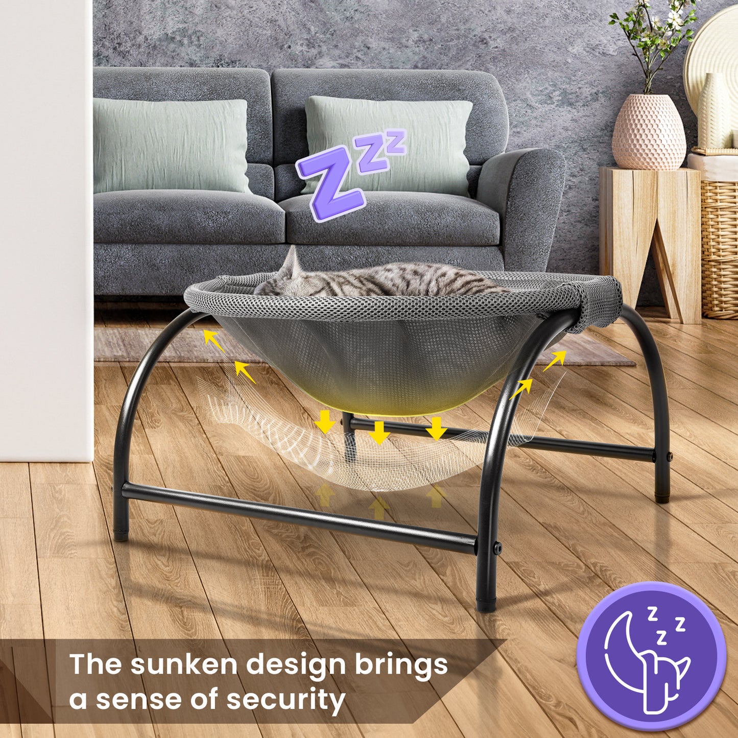 Elevated Cat Bed Hammock Whole Wash Stable & Breathable Easy Assembly Indoors Outdoors
