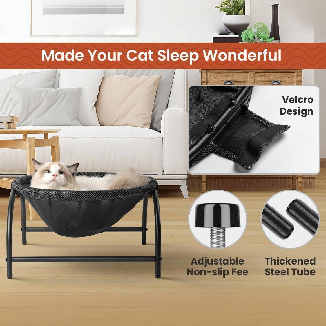 Elevated Cat Bed Hammock Whole Wash Stable & Breathable Easy Assembly Indoors Outdoors
