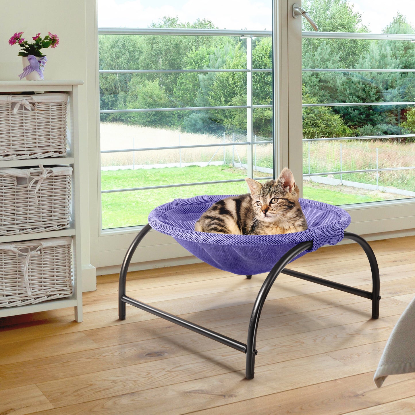 Elevated Cat Bed Hammock Whole Wash Stable & Breathable Easy Assembly Indoors Outdoors