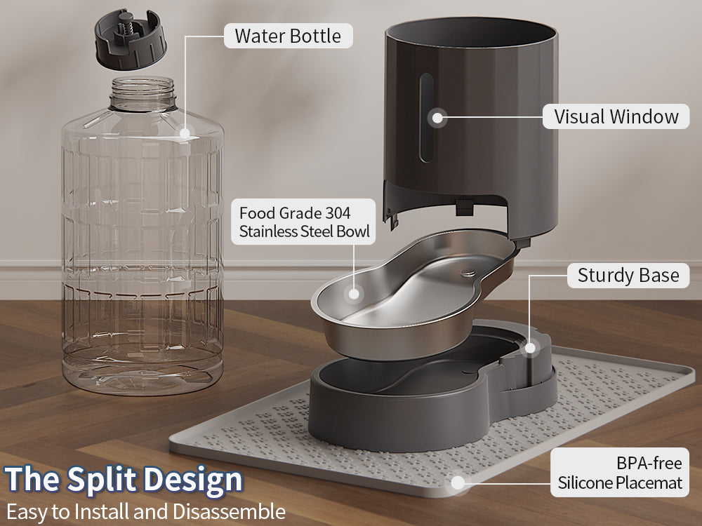4L Cat Water Dispenser with Placemat and Stainless Steel Bowl