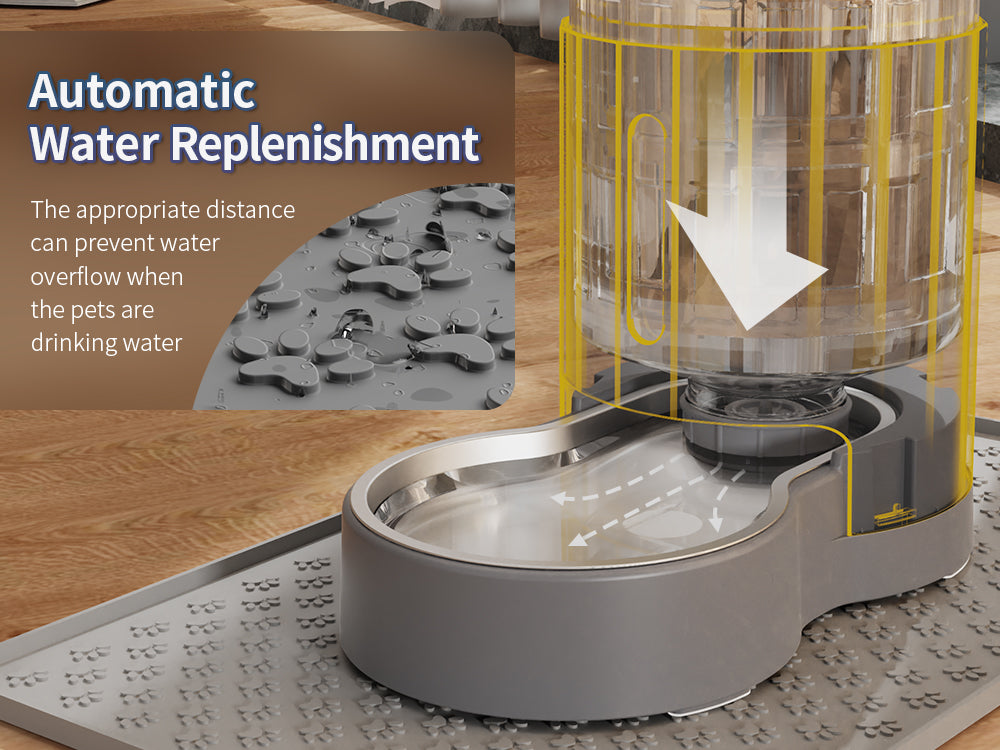 4L Cat Water Dispenser with Placemat and Stainless Steel Bowl