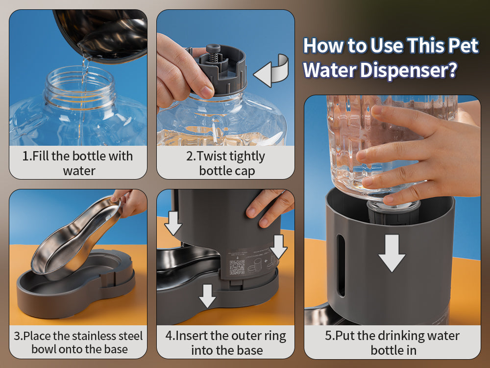 4L Cat Water Dispenser with Placemat and Stainless Steel Bowl