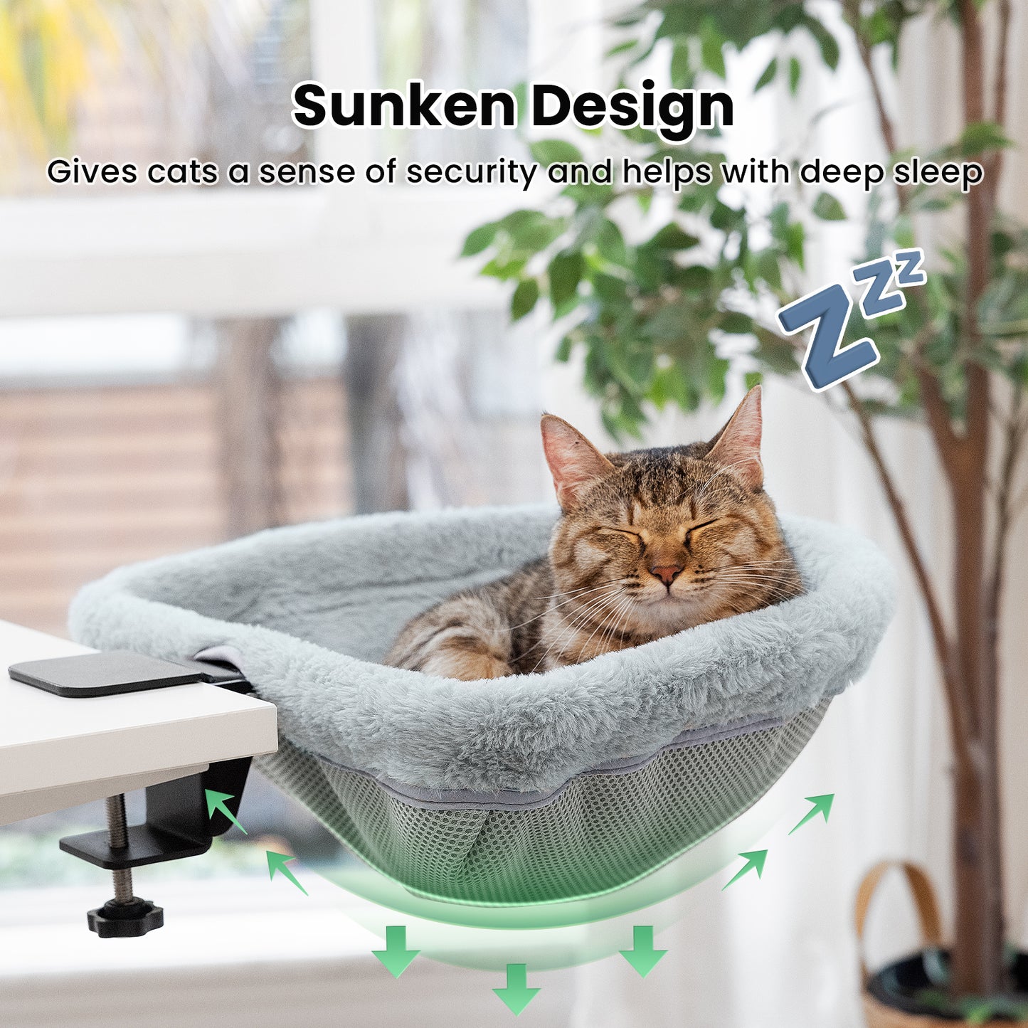 Cat Bed for Desk - Folding, Sunken Design & Space-Saving Semi-Circular Cat Bed