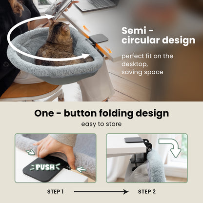 Cat Bed for Desk - Folding, Sunken Design & Space-Saving Semi-Circular Cat Bed